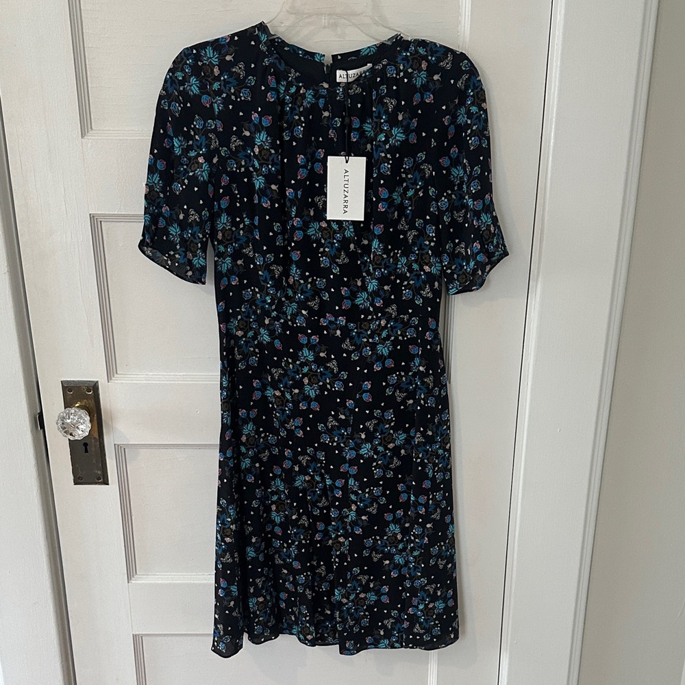 Altuzarra Black and Blue Floral Midi Dress